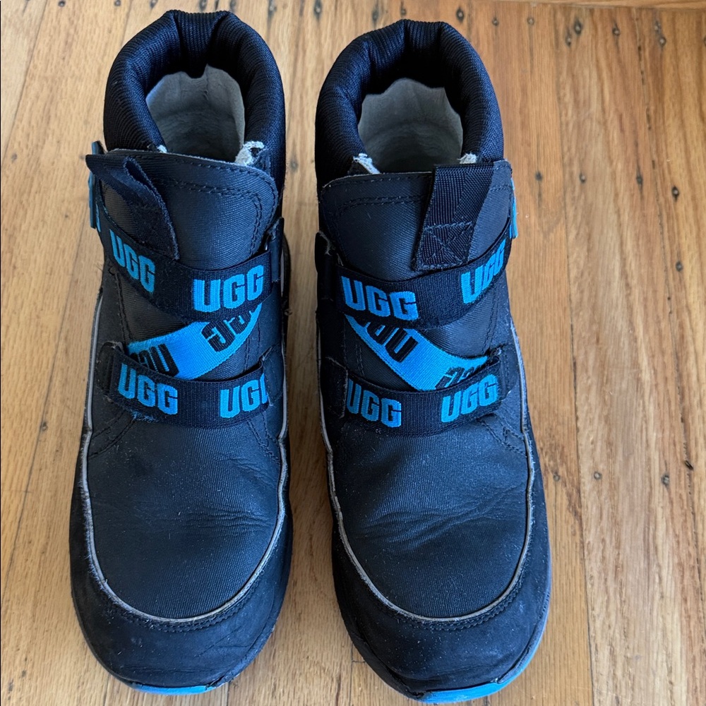 UGG Kids Waterproof Black Boots with Blue Straps